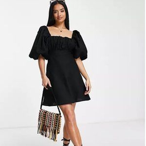 NWT ASOS DESIGN Square neck Mini Dress with Elastic Detail Hemp Black 2P